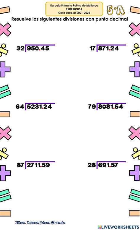 Divisiones Con Punto Decimal Interactive Worksheet Divisiones Con