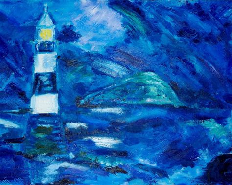 Impressionist Lighthouse Original Oil Painting On 30x40 Inch