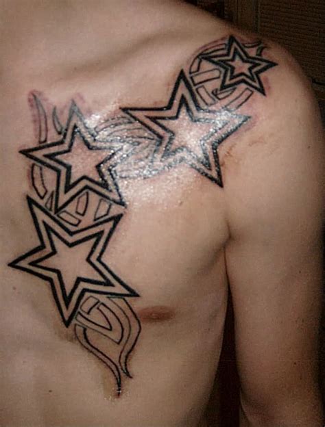 Awesome Black Stars Chest Tattoo For Men Tattoos For Guys Shoulder