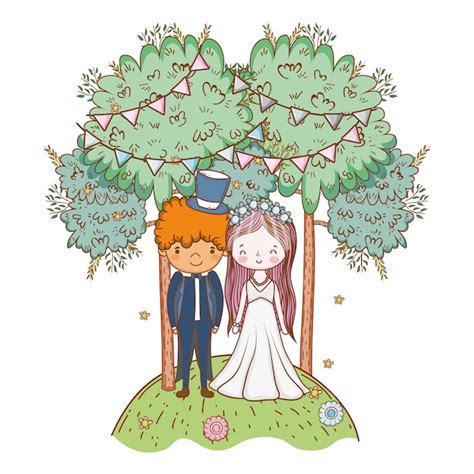 Boda Linda Pareja De Dibujos Animados Vector Premium