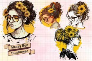 Sunflowers Mom Life Messy Bun Hair Graphic By Denizdesign Creative