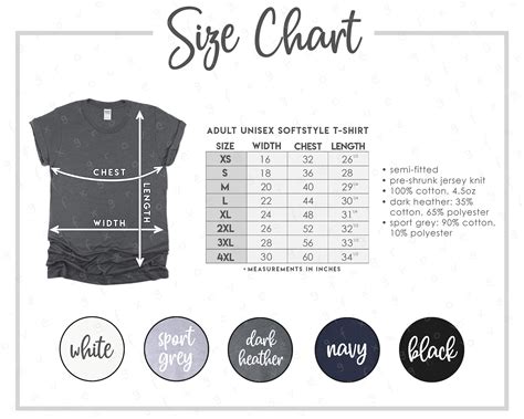 G640 Size Chart Color Chart 2 Versions Included Printful Etsy