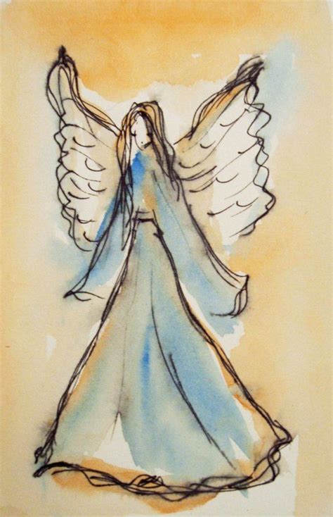 Angel Painting Print Watercolor And Ink Pen Guardian Angel Etsy In