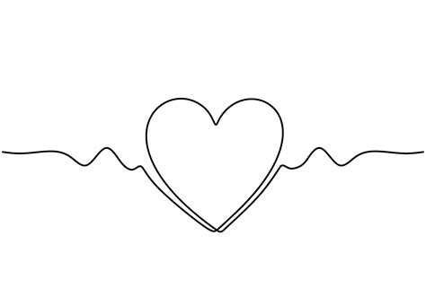 Cute Heart One Line Drawing Continuous Hand Drawn Wave Of Love