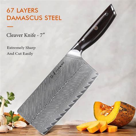 Turwho 7 Inch Cleaver Knife Professional 67 Layer Damascus Steel