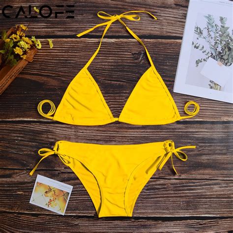 2019 push up micro bikini set swimwear women halter low waist brazilian thong solid swim suit