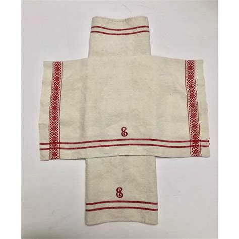1950s Vintage Belgian Flax Linen Monogrammed Red And White Towels A