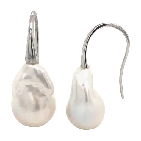 South Sea Baroque White Pearl On White Gold 18 Karat Drop Earrings At