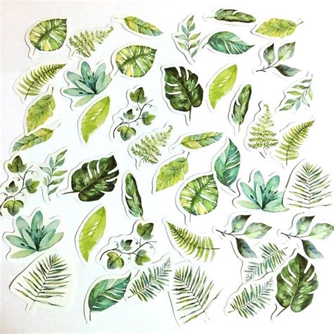45 Pcs Tropical Leaves Sticker Plants Scrapbook Junk Journal Kit