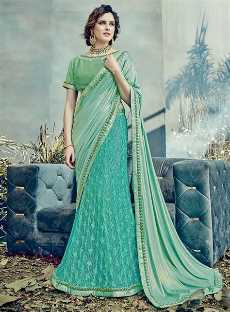 It was one of the three secondary colors of the rgb color model used on computer and television displays. Aqua Green Fancy Net Lehenga Saree | Indian Designer ...