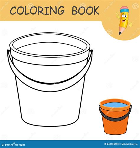 Coloring Page With Bucket Of Water Template Of Colorless And Color