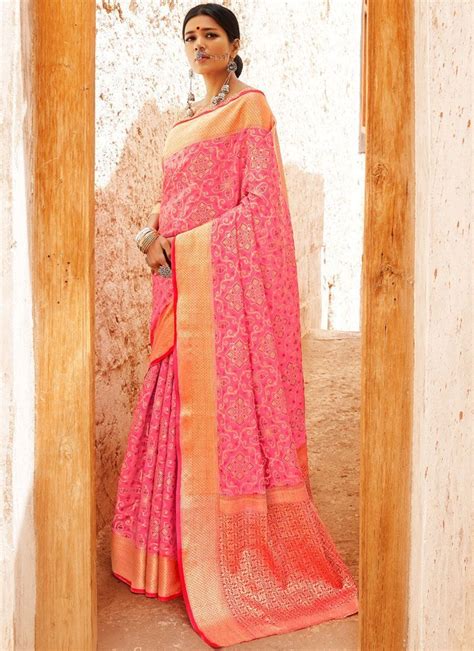 Pink Digital Printed Indian Patola Silk Saree Has Elegance And Vibrant