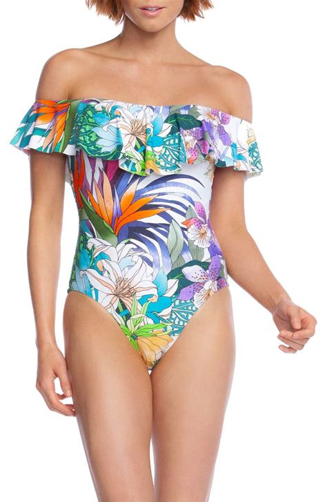 Trina Turk Amazonia Ruffle Off The Shoulder One Piece Swimsuit Nordstrom