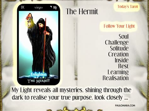 The hermit (ix) is the ninth trump or major arcana card in most traditional tarot decks. More on The Hermit : Hermit Tarot detailed meanings Tarot ...
