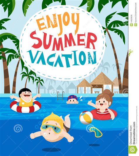 Children Swimming In A Resort For Summer Vacation Stock