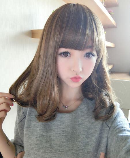 Female Wig Korean Pear Head Bangs Fluffy Shave Long Curly Hair Sweet