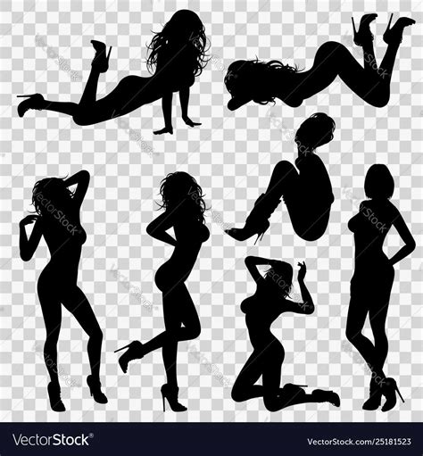 Silhouettes Sexy Girl In Various Poses Vector Illustration Isolated On