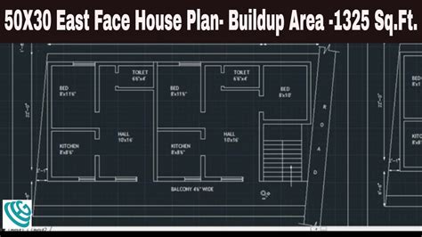 50x30 East Face House Plan Buildup Area 1325 Sqft Youtube