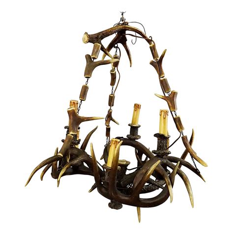 Antique Black Forest Antler Chandelier With Owl Statue At 1stdibs