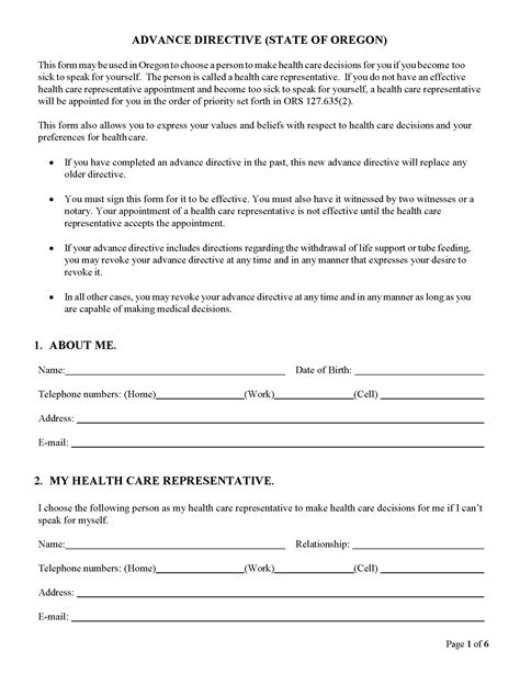 Oregon Living Will Form Fillable Pdf Free Printable Legal Forms