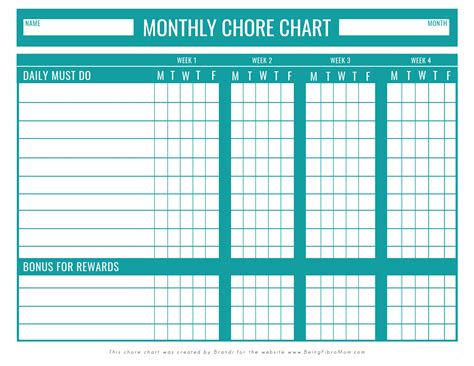 Monthly Chore Chart For Kids Payhip
