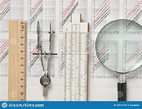 Engineering Tools On Technical Drawing Stock Image Image