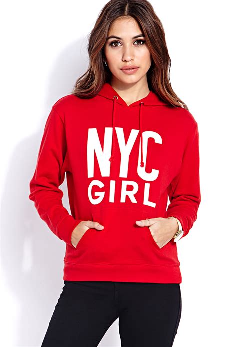 Forever 21 Big City Girl Hoodie In Red Lyst