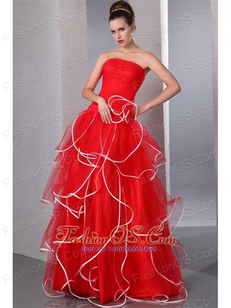 Fashionos Blog 2013 Red Strapless Ruffled Prom Dress With White Hem