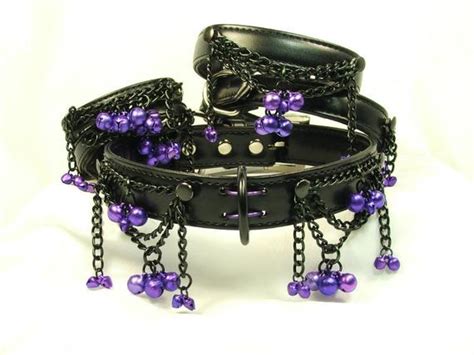 Bondage Collar Cuffs Set Purple Slave Bell By