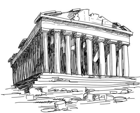 Greece Parthenon Sketch Hand Drawing Of Ancient Parthenon In Athens