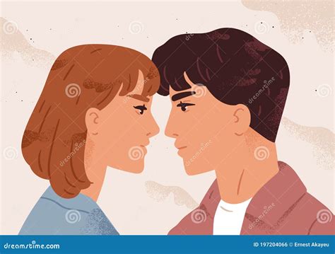Man And Woman Looking To Each Other Feeling Love Vector Flat