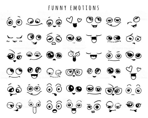Emotions Set Of Doodle Faces Smile Royalty Free Eye Stock Vector