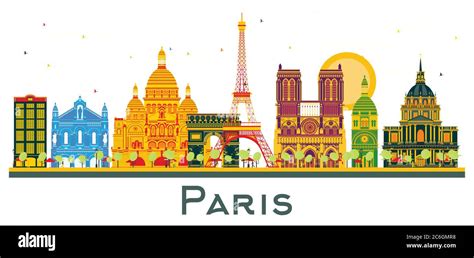 Paris France City Skyline With Color Buildings Isolated On White Vector Illustration Business