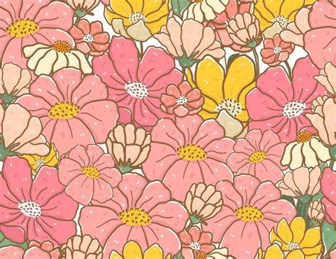 Cute Vintage Pastel Color Doodle Flower Pattern Seamless Background