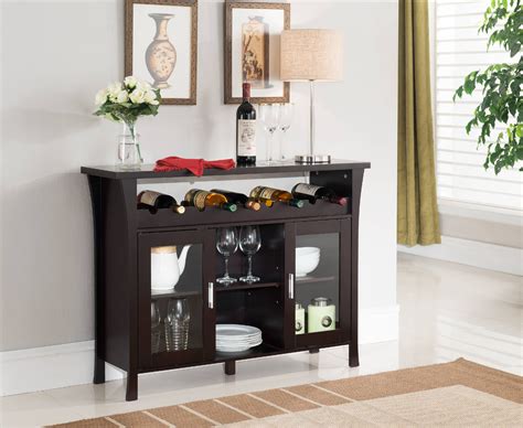 Espresso Wood Contemporary Wine Rack Breakfront Sideboard Display Console Table With Glass