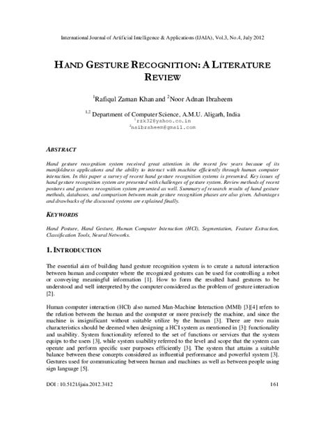 (PDF) Hand Gesture Recognition: A Literature Review