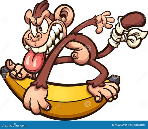 Crazy Cartoon Monkey Skating On An Over Sized Banana Stock Vector