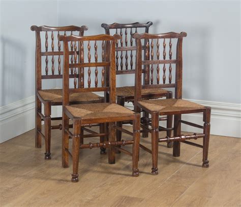 Antique Set Of Four English Georgian Ash And Elm Spindle Back Country