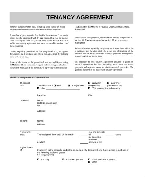 Free Sample Tenancy Agreement Forms In Pdf Ms Word