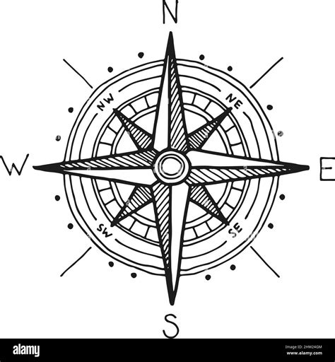 Wind Rose Engraving Nautical Compass Orientation Tool Stock Vector