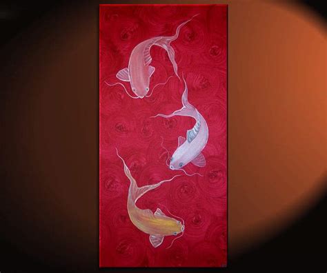 Red Koi Fish Painting Chinese Zen Wall Art Style Original Art Zen Home