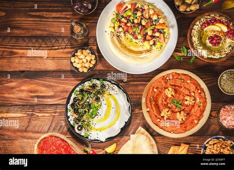 Arabic Cuisine Varieties Of Delicious Middle Eastern Meze And Dips