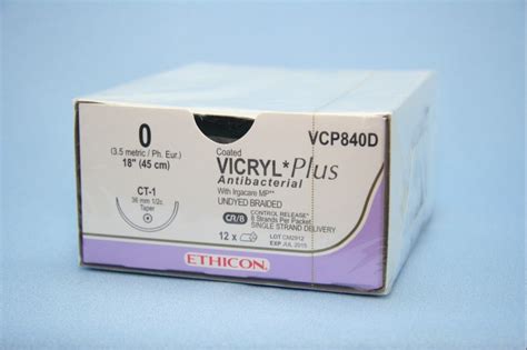 Ethicon Suture Vcp840d 0 Vicryl Plus Antibacterial Undyed 8 X 18