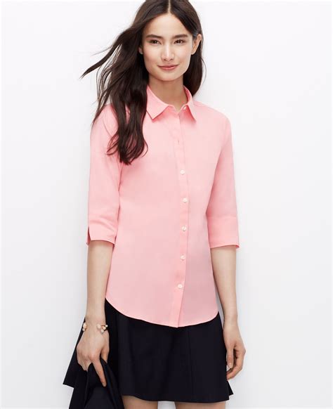 Lyst Ann Taylor Perfect Short Sleeve Button Down Shirt In Pink