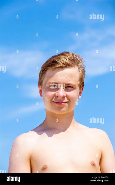 Handsome Smiling Boy After Swimming At The Beach Stock Photo Alamy