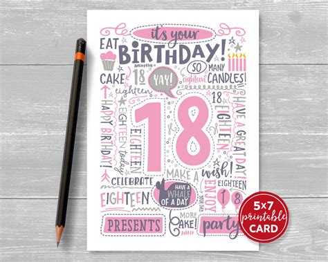 Printable 18th Birthday Card Doodled Eighteen Birthday Card Etsy