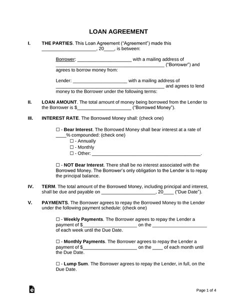 Free Loan Agreement Templates 10 Pdf Word Eforms