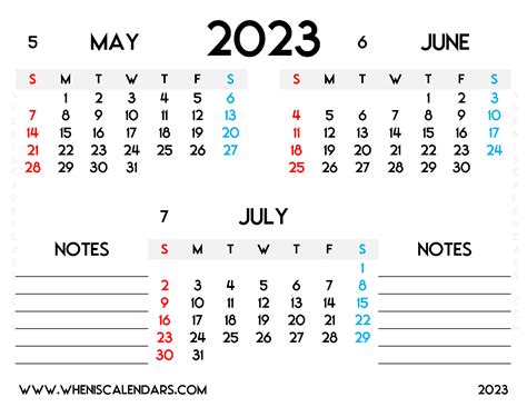Free May June July 2023 Calendar Printable Pdf In Landscape