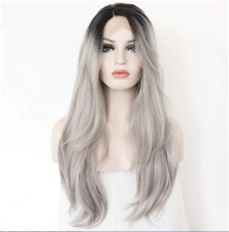 Grey remy human hair top men wigs. Synthetic Lace Front Wig Heat Resistant Long Wavy Ombre ...