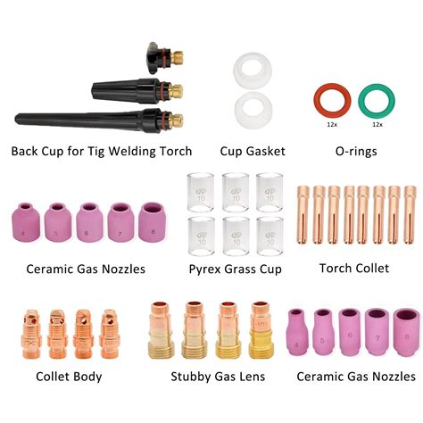 69Pcs TIG Welding Torch Stubby Gas Lens Pyrex Glass Cup Kit For WP 17